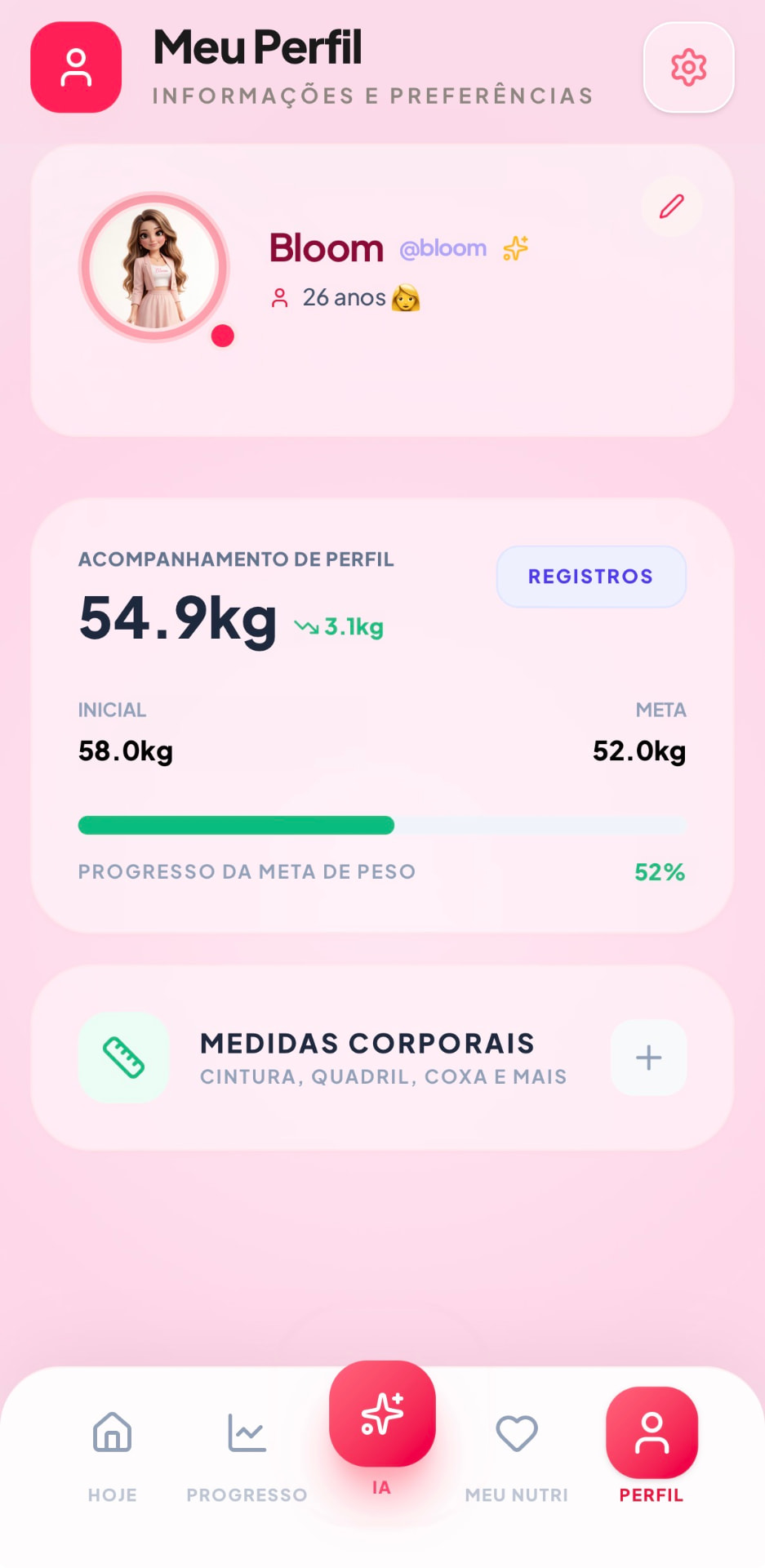 Tela inicial do App Bloom